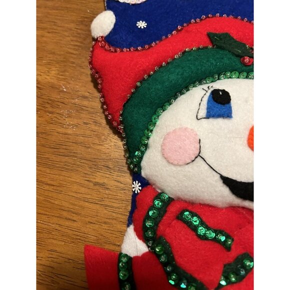 Design Works Crafts Felt Christmas Stocking Handcrafted "Snowman and Tree" 16" - Picture 4 of 10